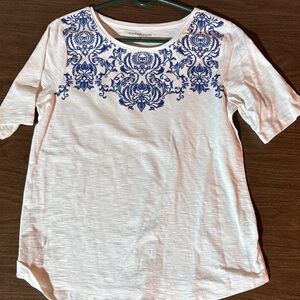Croft & Barrow White Top with Blue Embroidery